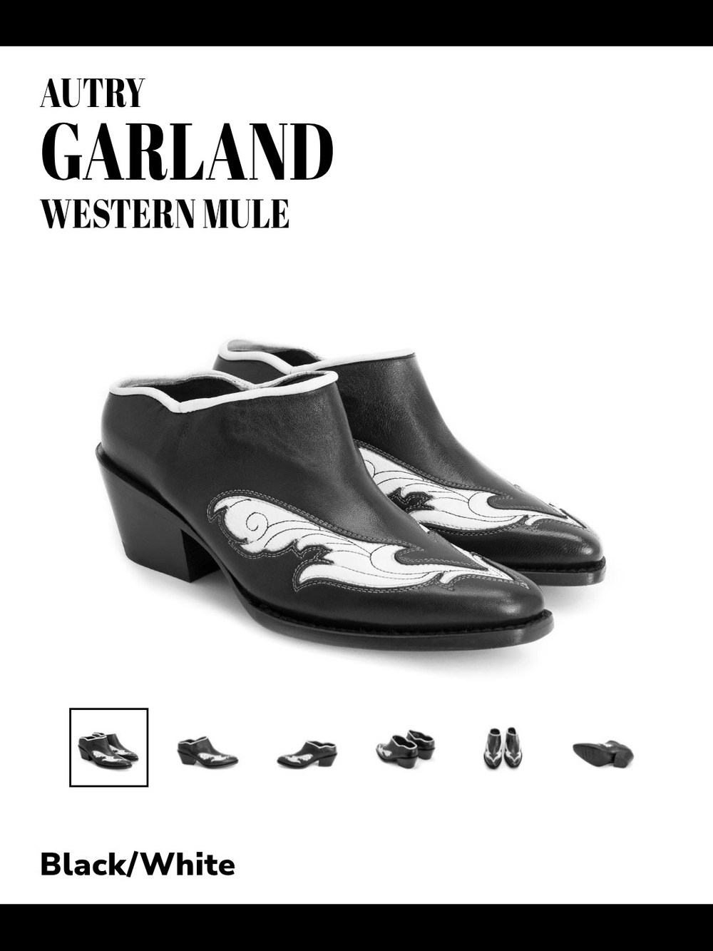 John Fluevog Black and White Garland Western Mule